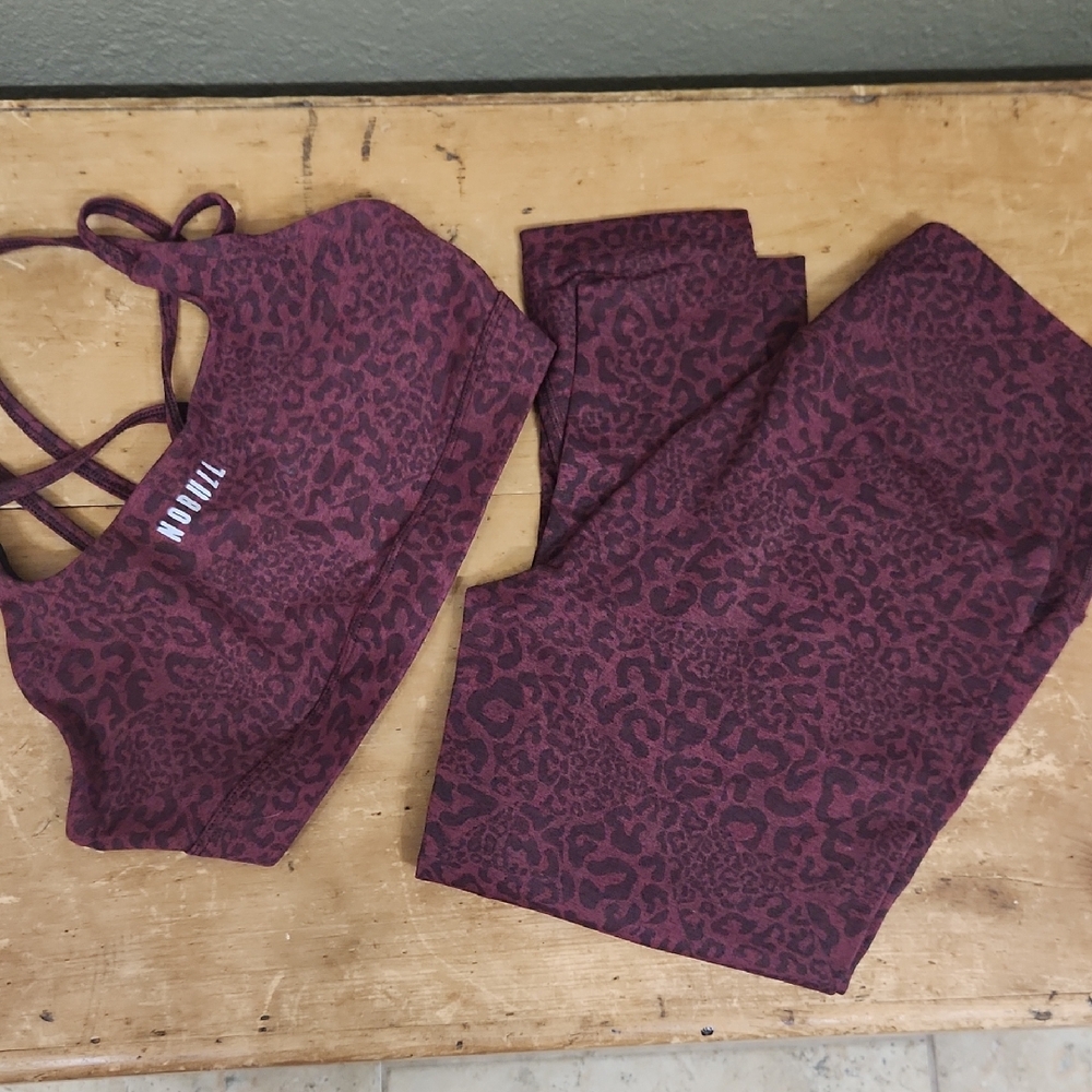 NOBULL Dark Red and Black Leopard Print Activewear Set